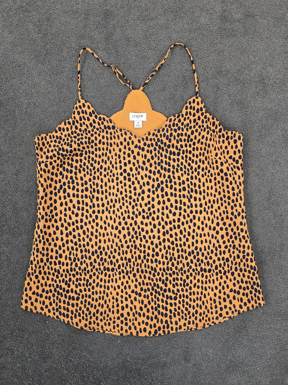 J.Crew Size 4 Orange Navy Spotted Print Racerback Cami Tank Top NWT